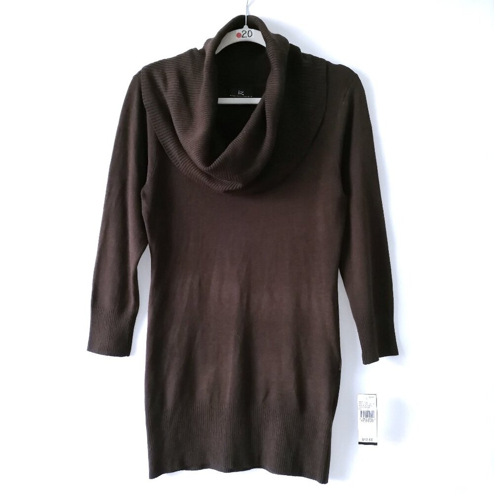 NWT Iz Byer California Womens Brown Cowl Neck Knitted Short Sweater Dress Size M